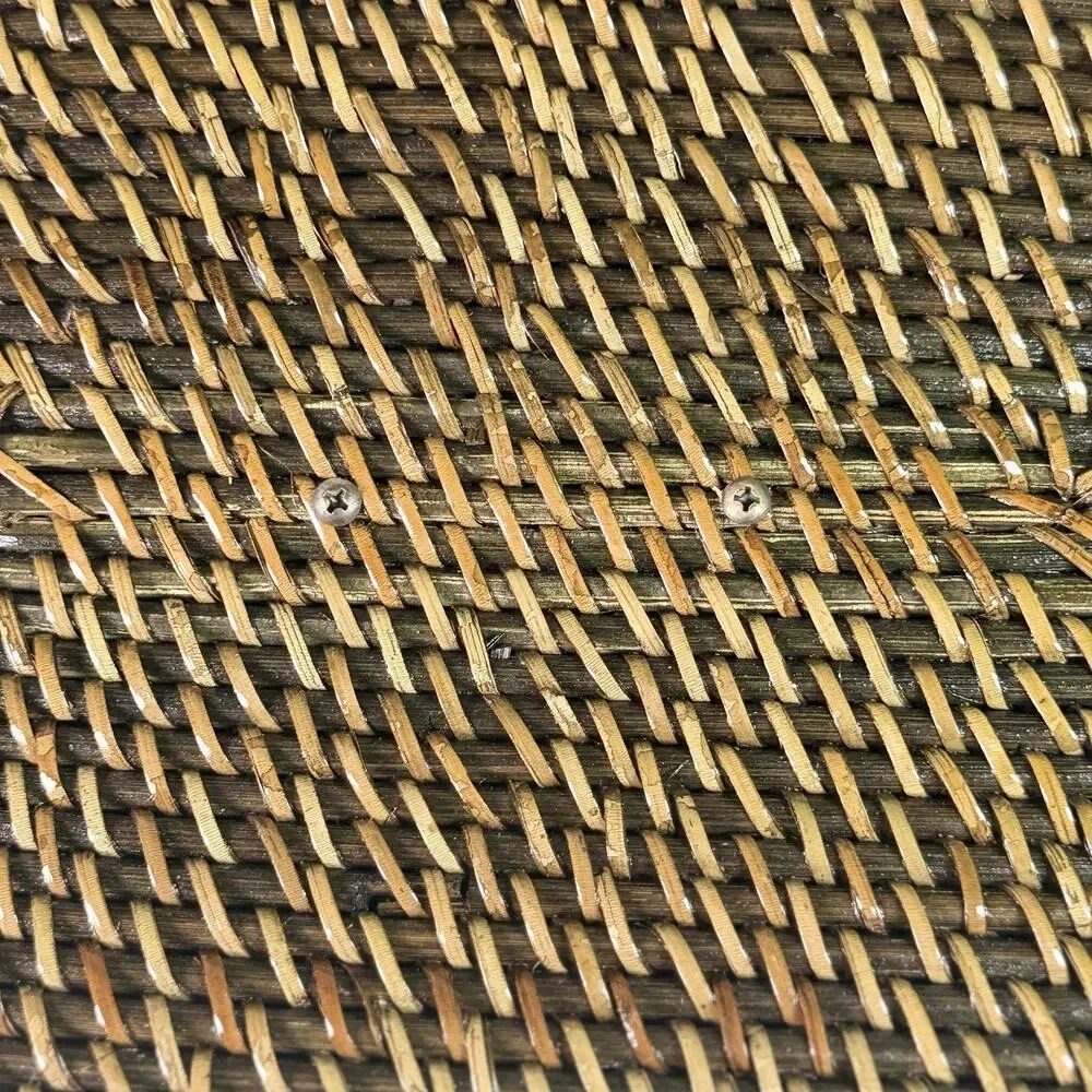 Gorgeous Vtg Woven Rattan Casserole Carrier Basket w/ Lid Two-Tone Wicker 9x13